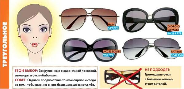Солнцезащитные очки для треугольного типа лица