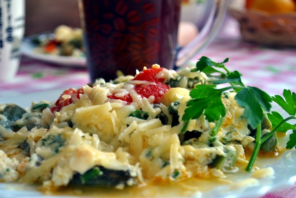Низкокалорийные блюда - Грибной омлет со шпинатом